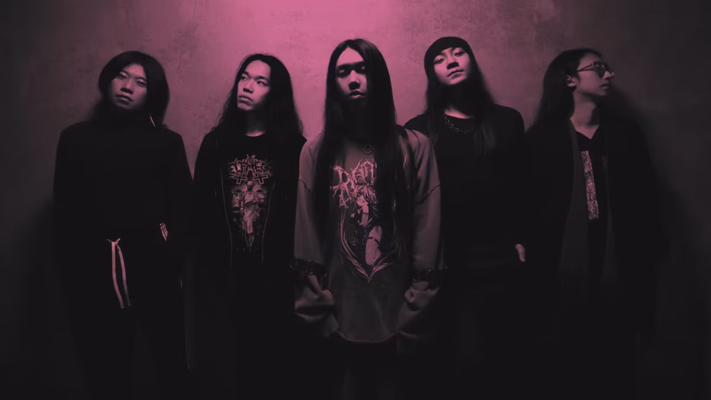 Line Up - L-R - Zen (Bass) | Shiru (Drums) | Kiryu Zhang (Vocals) | Xenochrist (Guitar) | Khezk (Composer) Photo Credit – Wendy